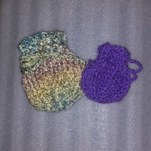 Big tan tweed pouch and lavender purple pouch duo